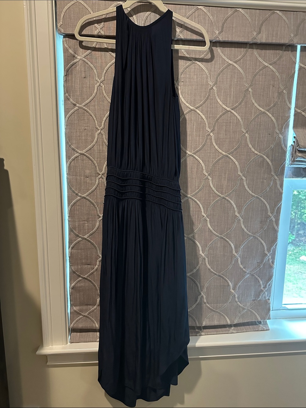 Ramy Brook Navy Halter Pleated Maxi Dress
